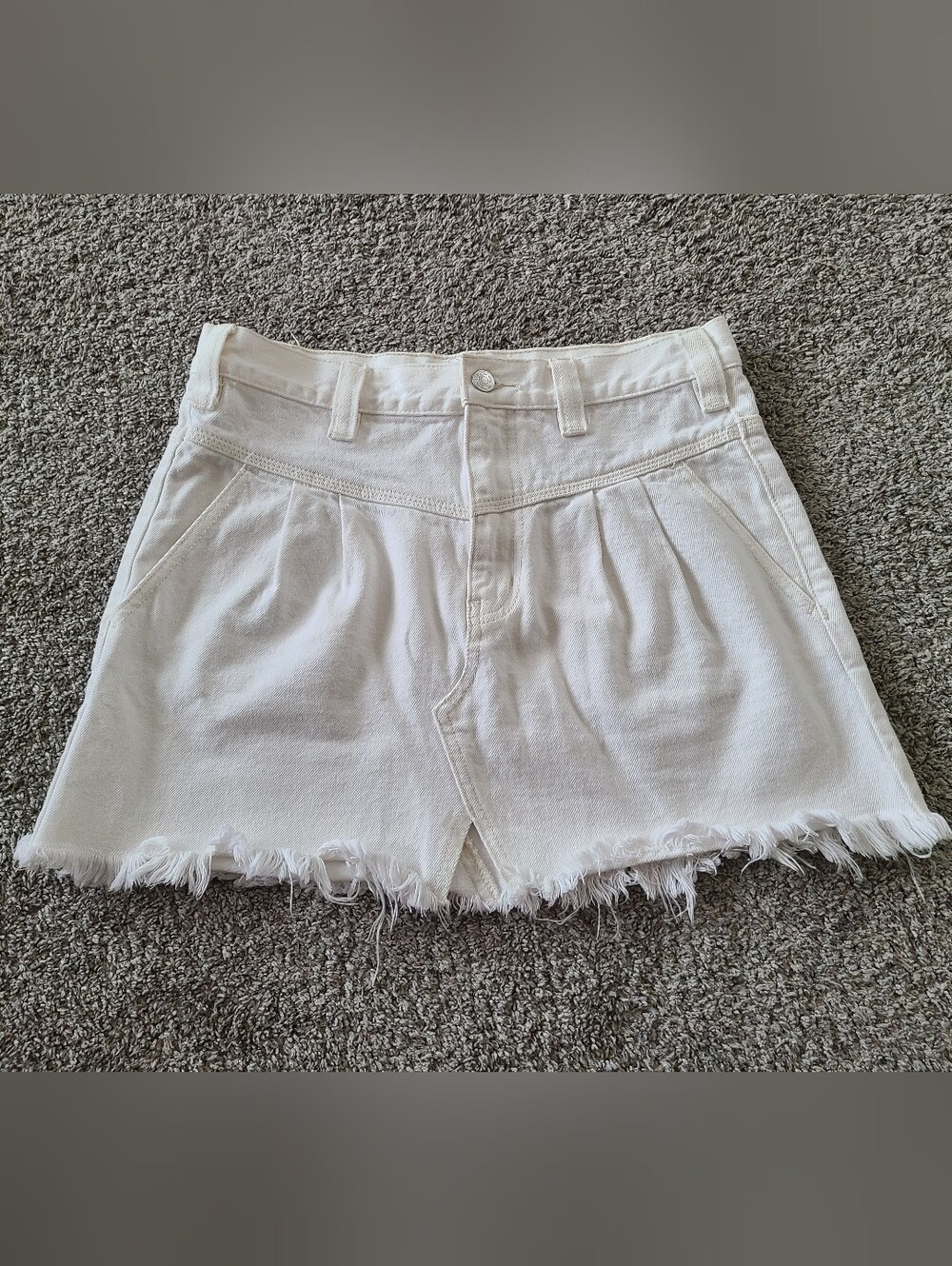 We The Free White Denim Rem Hem Pleated Mini Skirt Size 27